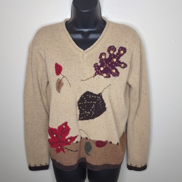 Crazy Horse Liz Claiborne Womens Medium Sweater V-neck Pullover Fall Autumn Silk - Picture 1 of 12